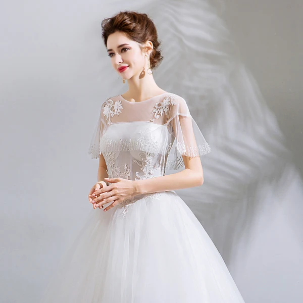 Erschwinglich Weiß Lange Hochzeit 2018 U-Ausschnitt Tülle Perlenstickerei Applikationen Rückenfreies Ballkleid Brautkleider