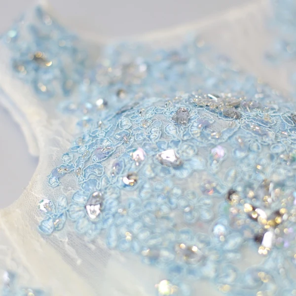 Schöne Himmelblau Abendkleider 2017 A Linie U-Ausschnitt Chiffon Handgefertigt Applikationen Rückenfreies Perlenstickerei Stickerei Abend Festliche Kleider