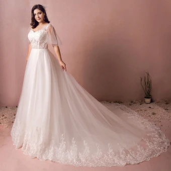 Luxus Herrlich Weiß Brautkleider 2017 A Linie V Ausschnitt Tülle Mit Spitze Pailletten Perlenstickerei Applikationen Rückenfreies Hochzeit