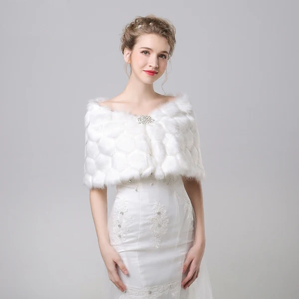 White Winter Snakeskin Print Faux Fur Prom Evening Party Wedding Shawls 2017