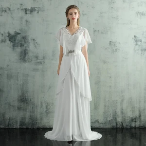 Chic Beautiful White Evening Dresses 2018 A Line Princess Floor Length Long Tulle V Neck Lace Up Beading Appliques Backless Evening Party Formal Dresses