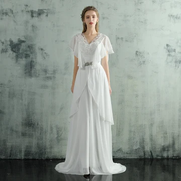 Chic Beautiful White Evening Dresses 2018 A Line Princess Floor Length Long Tulle V Neck Lace Up Beading Appliques Backless Evening Party Formal Dresses