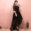 Chic / Beautiful Black Plus Size Cocktail Dresses 2018 1/2 Sleeves A-Line / Princess Lace-up V-Neck Tulle Appliques Backless Cocktail Party Formal Dresses