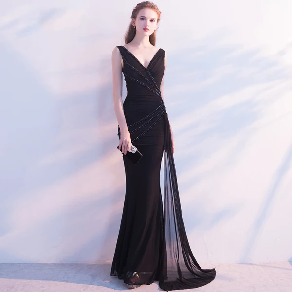 Chic / Beautiful 2017 Evening Dresses V-Neck Backless Handmade Trumpet / Mermaid Homecoming Evening Party Formal Dresses