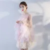 Chic / Beautiful Blushing Pink Graduation Dresses A-Line / Princess Homecoming 2017 Lace U-Neck Embroidered Appliques Backless Formal Dresses