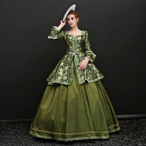 Vintage / Retro Clover Green Floor-Length / Long Ball Gown Prom Dresses 2018 U-Neck 3/4 Sleeve Beading Crystal Printing Prom Evening Dresses