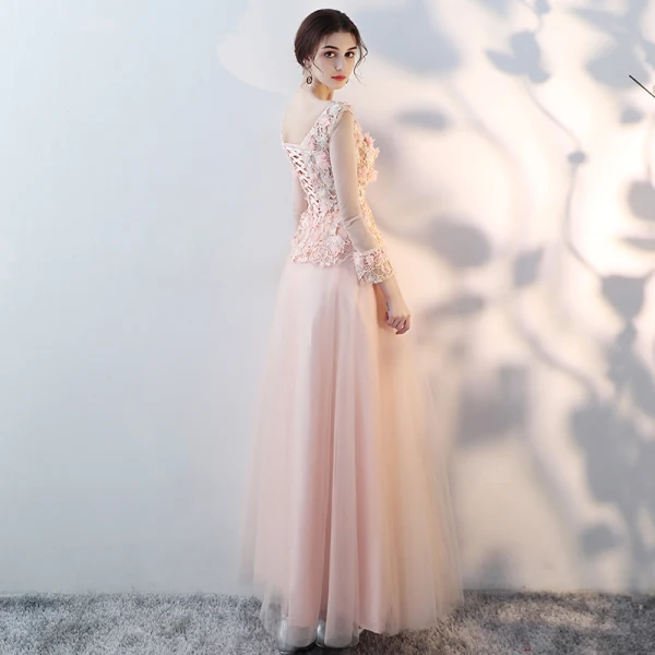 Amazing / Unique Blushing Pink Floor-Length / Long Evening Dresses 2018 A-Line / Princess Tulle Lace-up U-Neck Appliques Backless Beading Formal Dresses