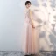 Amazing / Unique Blushing Pink Floor-Length / Long Evening Dresses  2018 A-Line / Princess Tulle Lace-up U-Neck Appliques Backless Beading Formal Dresses