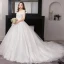 Sexy Blanche Robe Boule Grande Taille Robe De Mariée 2019 En Dentelle Tulle Appliques Dos Nu Bustier Chapel Train Mariage
