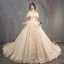 Luxury / Gorgeous Champagne Ball Gown Wedding Dresses 2019 U-Neck Lace Tulle Backless Beading Embroidered Cathedral Train Church Wedding
