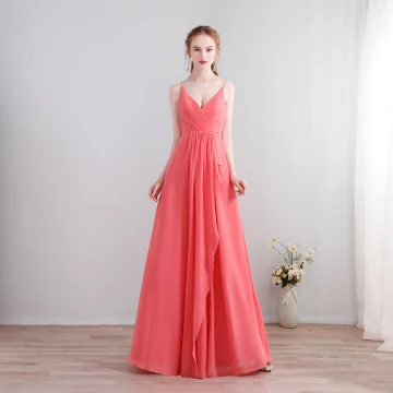 Unieke Lange Watermeloen Gelegenheid Jurken 2018 V Hals A Lijn Chiffon Lace Up Appliques Ruglooze Avond Avondjurken