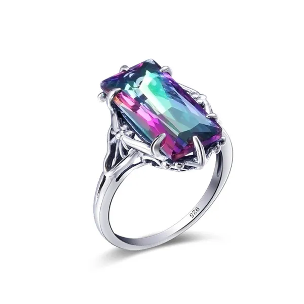 Unieke Multi-Kleuren Bandring Kristal Blad Verzilverd Synthetische edelstenen Avond 2019 Accessoires Ring