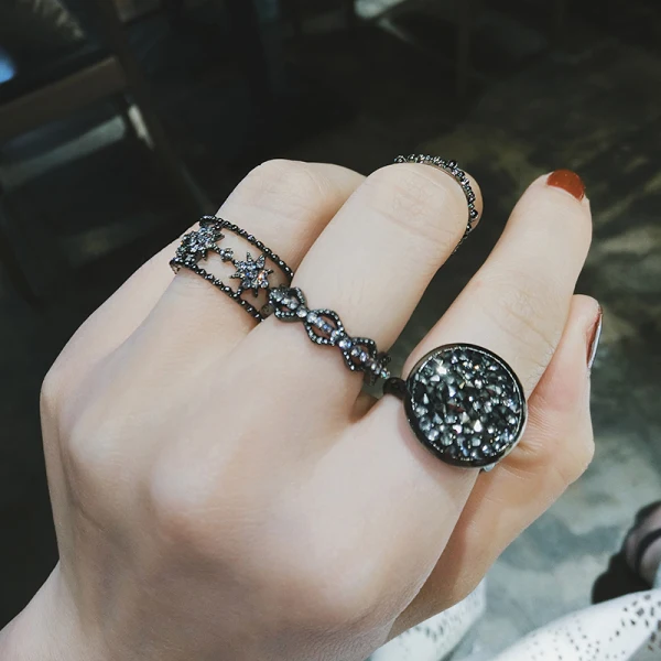 Modern Zwarte Rhinestone Star Ringen instellen Rave Club 4 stuks Ringen 2019 Accessoires