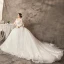 Chic / Belle Blanche Grande Taille Robe Boule Robe De Mariée 2019 V-Cou Dentelle Tulle Fait main Chapel Train Mariage