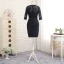 Modest / Simple Navy Blue Short Trumpet / Mermaid Mother Of The Bride Dresses 2019 Lace Satin U-Neck Appliques Backless Embroidered Church Wedding Party Dresses