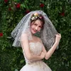 Błyszczące Bling Bling Białe Ślub Koronkowe Tiulowe Aplikacje Krótkie Welony Ślubne 2019