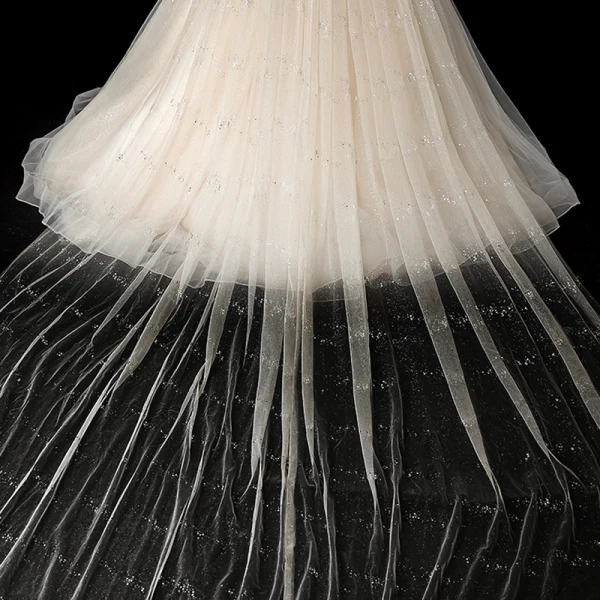 Amazing / Unique Champagne Glitter Wedding Veils 2020 Tulle Sequins 3 m Chapel Train Wedding Accessories
