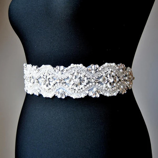 Luxury / Gorgeous Ivory Wedding Sash 2020 Satin Metal Beading Crystal Pearl Rhinestone Bridal Prom Accessories