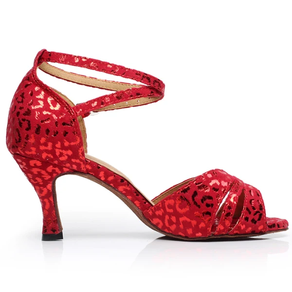 Glamorøs Rød Latin Dansesko 2020 Sommer Suede Velour Glitter Dancing Ball Sandaler Peep Toe Damesko