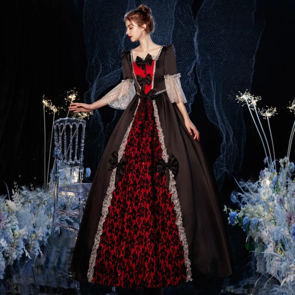 black and red victorian dress Burgundy and Black Gothic Lolita Prom Dress Ball Gown main image 0