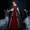 Vintage / Retro Medieval Gothic Black Red Ball Gown Prom Dresses 2021 Square Neckline Floor-Length / Long 1/2 Sleeves 3D Lace Sequins Cosplay Prom Formal Dresses