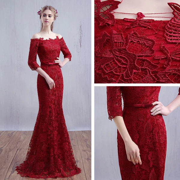 Unique Lange Burgunderrot Abendkleider 2018 Mermaid Schnüren Perlenstickerei Pailletten Bandeau Abend Festliche Kleider