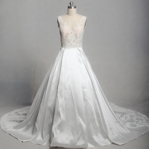 Modern / Fashion Ivory Wedding Cathedral Train 2018 Charmeuse U-Neck See-through Lace-up Backless Pierced Empire Wedding Dresses