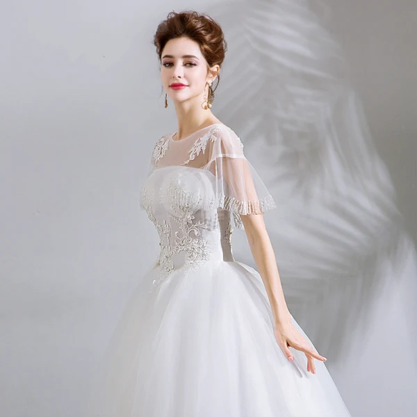 Erschwinglich Weiß Lange Hochzeit 2018 U-Ausschnitt Tülle Perlenstickerei Applikationen Rückenfreies Ballkleid Brautkleider