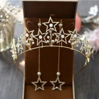 Schöne Gold Brautschmuck 2017 Star Metall Perlenstickerei Kristall Handgefertigt Hochzeit Ball Brautaccessoires
