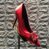 Único Champán 2017 Punta Estrecha High Heels Oficina Charmeuse Rebordear Rhinestone 9 cm Fiesta Noche Zapatos De Mujer
