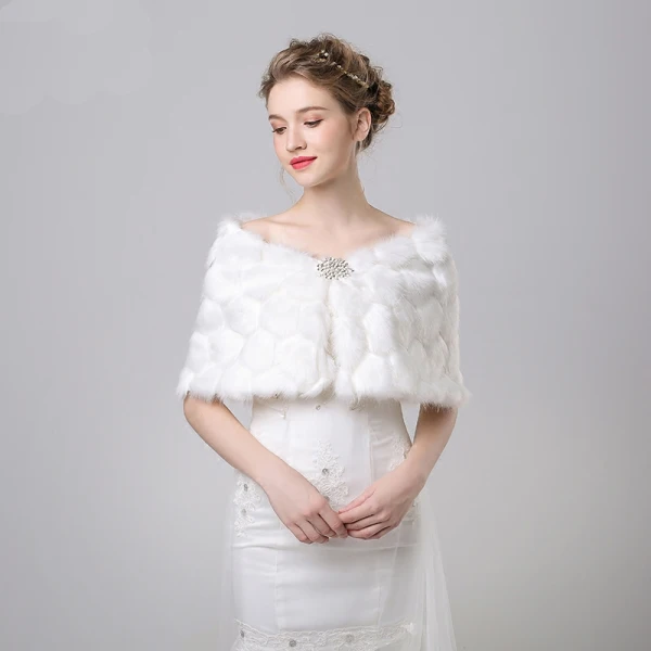 White Winter Snakeskin Print Faux Fur Prom Evening Party Wedding Shawls 2017