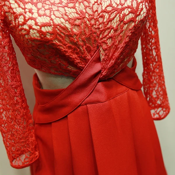 Chic / Belle Rouge Robe De Graduation 2018 Princesse En Dentelle U-Cou Dos Nu de retour Robe De Ceremonie