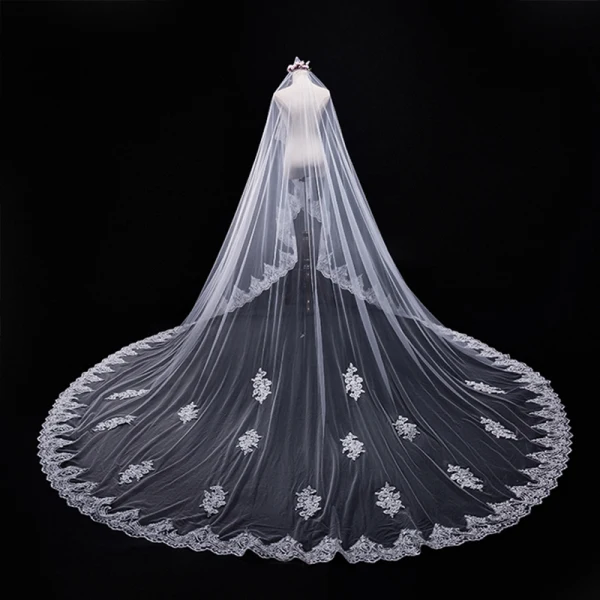 Modest / Simple White Royal Train Wedding 2018 Tulle Lace Appliques 3.5 m Wedding Veils