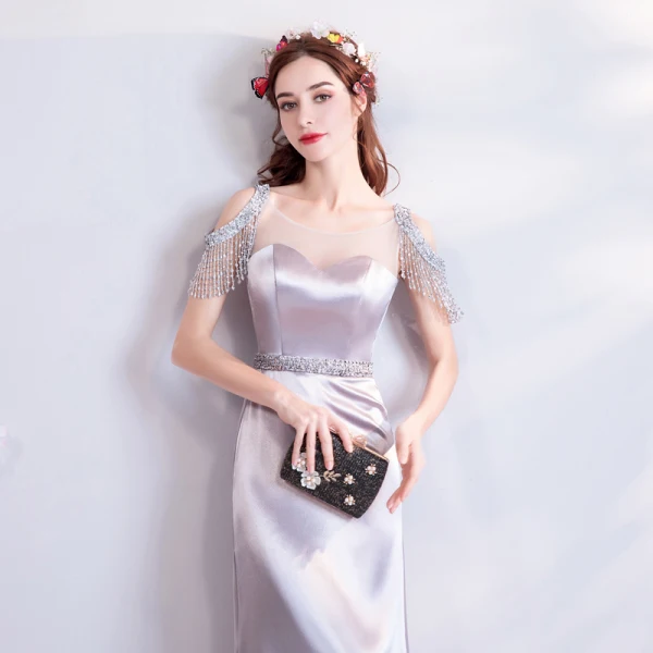 Amazing / Unique Trumpet / Mermaid Silver U-Neck 2018 Evening Dresses  Backless Beading Sequins Charmeuse Evening Party Formal Dresses