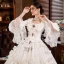 Vintage Middelalderlig Elegant Ivory Gallakjoler 2021 3D Blonde Beading Perle Pailletter Lange U-udskæring Cosplay Bryllups Dancing Vinter Langærmet Selskabskjoler