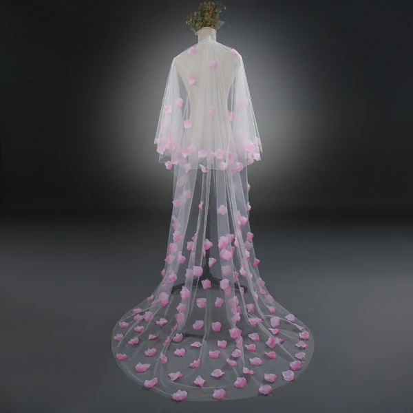 Chic / Beautiful Blushing Pink Tulle 2017 Affordable Embroidered Buckle Casual Church Wedding Veils