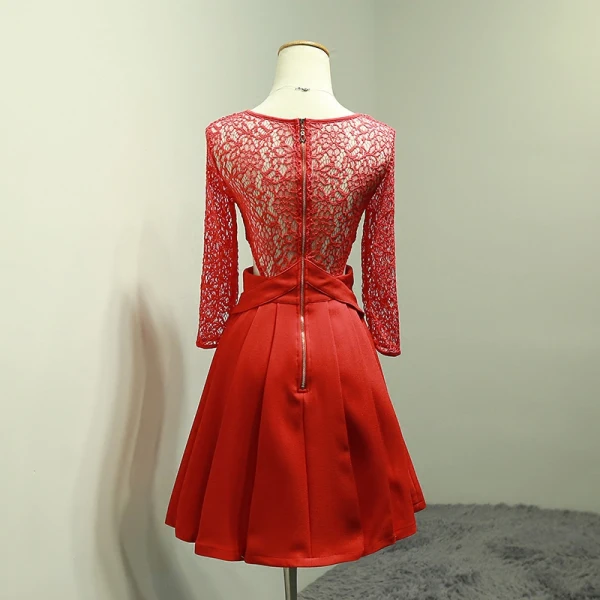 Chic / Belle Rouge Robe De Graduation 2018 Princesse En Dentelle U-Cou Dos Nu de retour Robe De Ceremonie