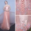Chic / Beautiful Pearl Pink Evening Dresses  2018 A-Line / Princess Tulle Strapless Appliques Backless Beading Evening Party Formal Dresses