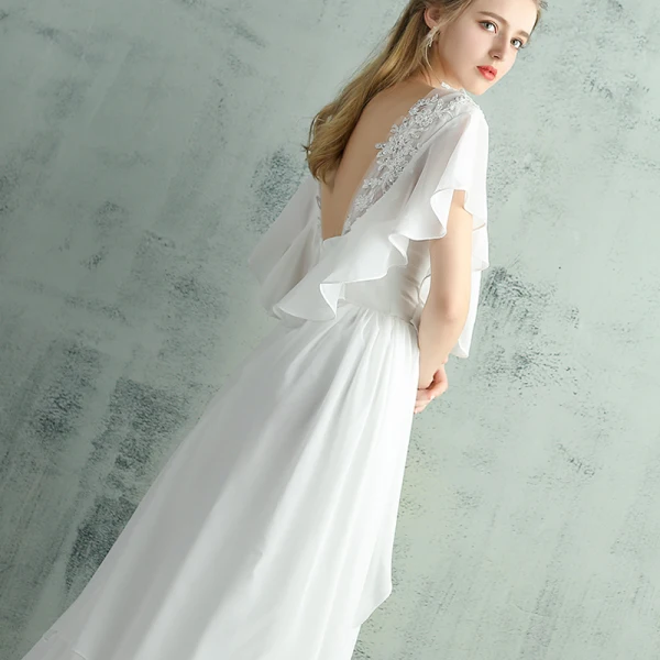 Chic / Beautiful White Evening Dresses 2018 A-Line / Princess Floor-Length / Long Tulle V-Neck Lace-up Beading Appliques Backless Evening Party Formal Dresses