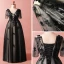 Chic / Belle Noire Grande Taille Robe De Soirée 2018 Princesse 1/2 Manches V-Cou Tulle En Dentelle Bretelles croisées Appliques Dos Nu Perlage Été Soirée Robe De Ceremonie