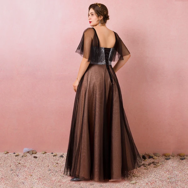 Classic Elegant Black Plus Size Evening Dresses 2018 Summer Tulle Lace-up V-Neck A-Line / Princess Appliques Backless Evening Party Formal Dresses