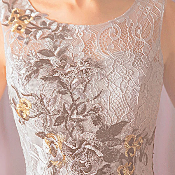 Charming Grey Cocktail Dresses 2018 A-Line / Princess Lace-up Tulle U-Neck Appliques Backless Cocktail Party Formal Dresses