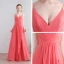 Amazing / Unique Floor-Length / Long Watermelon Formal Dresses 2018 V-Neck A-Line / Princess Chiffon Lace-up Appliques Backless Evening Party Evening Dresses