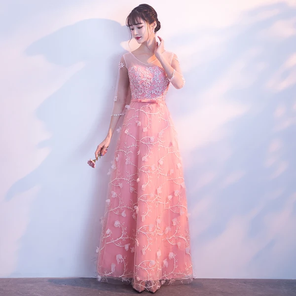 Chic / Beautiful Candy Pink Floor-Length / Long Evening Dresses 2018 A-Line / Princess V-Neck Tulle Appliques Backless Beading Sequins Evening Party Formal Dresses