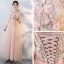 Amazing / Unique Blushing Pink Floor-Length / Long Evening Dresses  2018 A-Line / Princess Tulle Lace-up U-Neck Appliques Backless Beading Formal Dresses