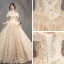 Luxury / Gorgeous Champagne Ball Gown Wedding Dresses 2019 U-Neck Lace Tulle Backless Beading Embroidered Cathedral Train Church Wedding