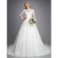 Luxury / Gorgeous White Wedding Dresses 2020 A-Line / Princess High Neck Long Sleeve 3D Lace Zipper Up Appliques Backless Beading Crystal Chapel Train Wedding