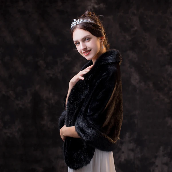 Chic / Beautiful Black shawl 2020 Suede Polyester Shawls Shoulders Winter Wedding Evening Party Prom Sleeveless Accessories