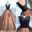 Chic / Beautiful 2017 Navy Blue Prom Dresses V-Neck Lace Strappy Corset Appliques Backless A-Line / Princess Formal Dresses