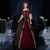 Vintage / Retro Medieval Gothic Black Red Ball Gown Prom Dresses 2021 Square Neckline Floor-Length / Long 1/2 Sleeves 3D Lace Sequins Cosplay Prom Formal Dresses